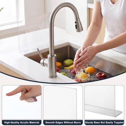 PRETYZOOM Acrylic Sink Splash Guard, Self-Adhesive Clear Panel, 15.7x8 in | Splash Barrier for Kitchen and Bathroom Countertop, Fits Stainless Steel and Glass, Smooth Surfaces, Easy Install - size: 40.00X21.00X5.00CM