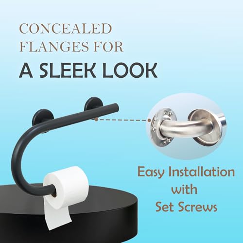 Grab Bar Toilet Paper Holder - Bathroom Safety Aid/304 Stainless Steel/Left/Matte Black/ 16.5"x 10" - color: Matte Black, Left Hand