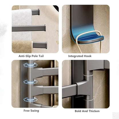 Towel Rack,180° Swivel Towel Rack,Advanced Materials Multi-Arm Towel Bar,Space Saving Wall Mounted Towel Holder with Hook,Rustproof Swing Out Towel Hanger for Bathroom,Kitchen(Black,4 Poles) - color: Black, size: 4 poles