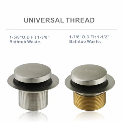 HIDROP Brushed Nickel Tip Toe Tub Drain Trim Set, 2-Hole Overflow Faceplate | 304 Stainless Steel and Brass, Universal Fine/Coarse Thread fit 1-3/8" or 1-1/2" Tub Drain, Bathtub Replacement Drain Kit - color: Brushed, style: 2 Holes