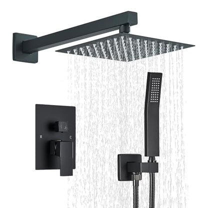 Shower Faucet Matte Black Shower System with 8 Inches Rain Shower Head and Handheld Spray Bathroom Luxury Rain Shower Faucet Set Complete Wall Mounted - color: Matte Black, size: Matte Black-8"