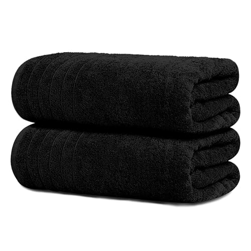 2 Piece Extra Large Bath Sheets 35 x 70 Inches, Black | 100% Cotton, Larger & Lighter Weight, Quicker to Dry, Super Soft & Absorbent, Oversized Bath Towels - color: Black