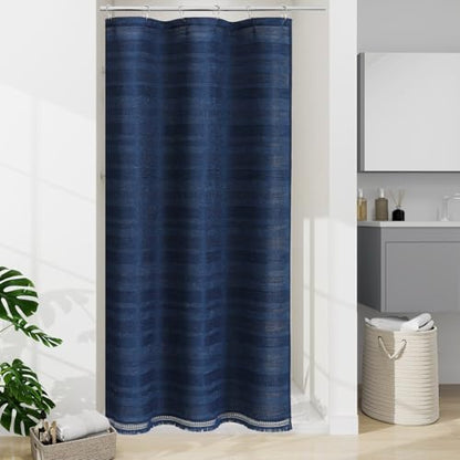 Small Stall Boho Farmhouse Shower Curtain with Tassel, Linen Bohemian French Country Chic Bathroom Shower Curtain Set, Modern Striped Textured Shower Curtain 36x72 - Navy Blue - color: Navy, size: 36"W x 72"L (Pack of 1)