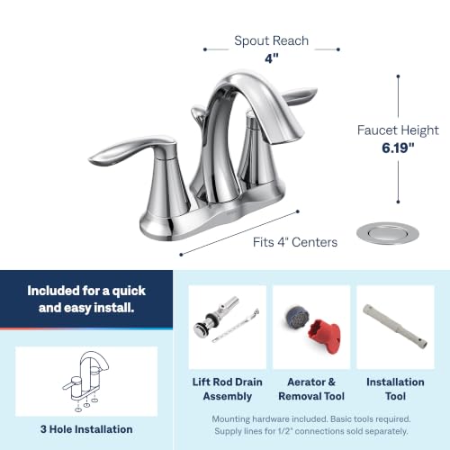 Moen Eva Chrome Two-Handle Centerset Bathroom Sink Faucet with Drain Assembly for 3-hole Installation Setups, 6410 - color: Chrome