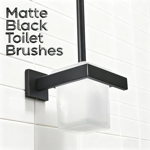 Matte Black Toilet Brush and Holder Set, NEWRAIN Wall Mounted Toilet Bowl Brush with Long Handle, Stainless Steel Toilet Brushes for Bathroom-Space Saving - color: Matte Black