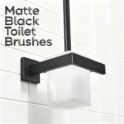 Matte Black Toilet Brush and Holder Set, NEWRAIN Wall Mounted Toilet Bowl Brush with Long Handle, Stainless Steel Toilet Brushes for Bathroom-Space Saving - color: Matte Black