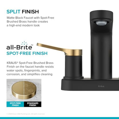 KRAUS Indy Centerset Bathroom Faucet in Spot-Free Brushed Brass/Matte Black with 2 Handles, Pop Up Drain and Supply Lines, FUS-14102SFBBMB - color: Spot Free Brushed Brass/Matte Black, style: Centerset