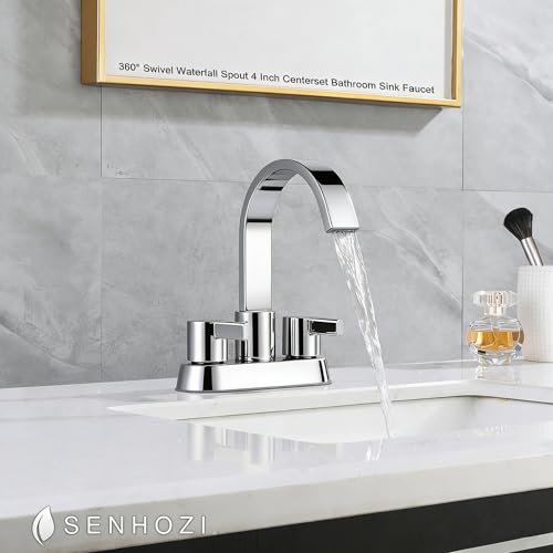 Bathroom Sink Faucet 3 Hole Chrome, 4 Inch Centerset | 360 Degree Swivel Waterfall Spout, Stainless Steel Bathroom Faucet for Sink 3 Hole, with Pop Up Drain, Chrome Bathroom Faucet - color: Chrome