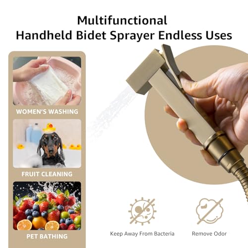 Handheld Bidet Sprayer for Toilet, Cloth Diaper Sprayer with Wall Mounts (ABS) and Hand Held Bidet Bathroom Hose (Stainless Steel), Jet Spray for Toilet, Muslim Shower, Easy to Install (Brushed Gold) - color: Brushed Gold