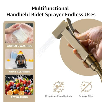 Handheld Bidet Sprayer for Toilet, Cloth Diaper Sprayer with Wall Mounts (ABS) and Hand Held Bidet Bathroom Hose (Stainless Steel), Jet Spray for Toilet, Muslim Shower, Easy to Install (Brushed Gold) - color: Brushed Gold