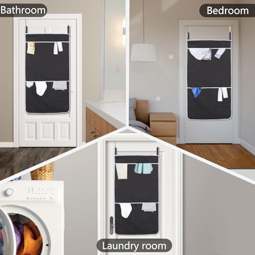 Black Hanging Laundry Hamper Bag, XL Door Hanging Hamper with Large Openging Laundry Hamper Storage Bag Large Size 36X22 Inch, Over Door Hamper