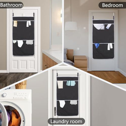 Black Hanging Laundry Hamper Bag, XL Door Hanging Hamper with Large Openging Laundry Hamper Storage Bag Large Size 36X22 Inch, Over Door Hamper