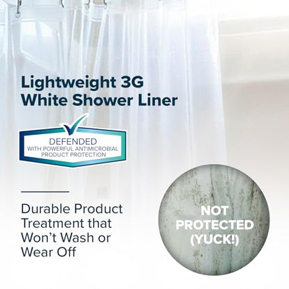 SlipX Solutions Protected Shower Curtain Liner, 3G Lightweight, 70"x72", White - color: White 3g