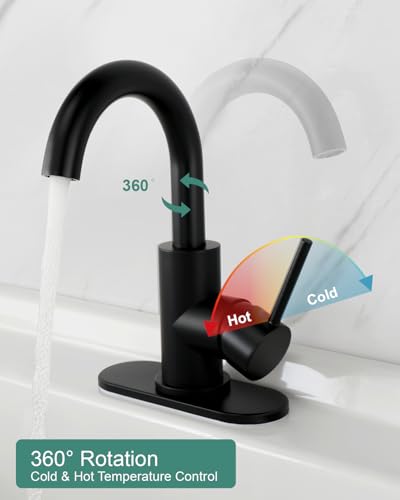 RKF Single-Handle Bathroom Sink Faucet, Swivel Spout, with Pop-up Drain with Overflow and Supply Hose,Bar Sink Faucet,Small Kitchen Faucet Tap,Matte Black,BF3501P-MB - color: 3501-Matte Black
