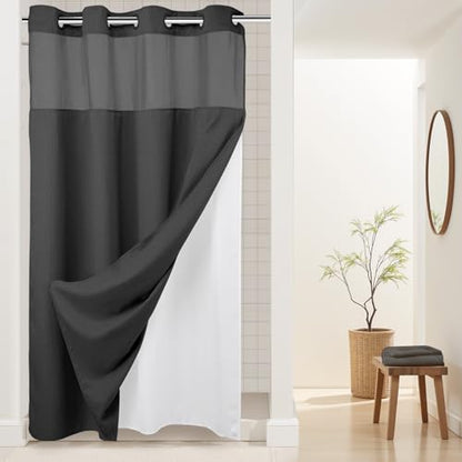River Dream Waffle No Hook Shower Curtain with Liner,Graphite Grey,54x80 | Dotted Waffle,Snap-in Liner,Heavy Duty,Quick Dry,Mesh Top Window,With Bottom Magnets,Hotel-Grade,Washable,Stall Long Size - color: Graphite Grey, size: 54"W x 80"L (Pack of 1)
