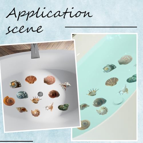 6 Pages Non Slip Bathtub Stickers Bulk Sea Shell Bath Tub Stickers | Includes Plastic Scraper, Self Adhesive Plastic, Ocean Animal Conch Design, Shower Bath Tub Floor Home Decoration - style: Shell 1