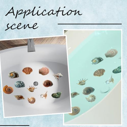 6 Pages Non Slip Bathtub Stickers Bulk Sea Shell Bath Tub Stickers | Includes Plastic Scraper, Self Adhesive Plastic, Ocean Animal Conch Design, Shower Bath Tub Floor Home Decoration - style: Shell 1