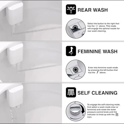 MIZU FLOW - Non-Electric Bidet Attachment for Toilet Seat, Adjustable Water Pressure & Spray Angle, Fresh Water, Hygienic, Self Cleaning, Dual Nozzles (Front & Rear Wash), DIY Easy Install (White)