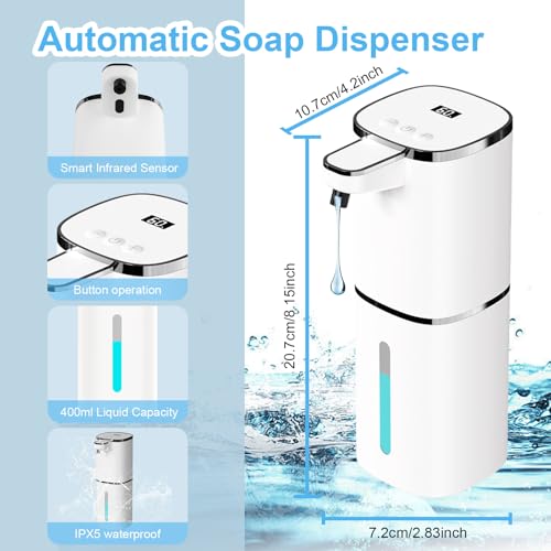 OHIFAST Automatic Liquid Soap Dispenser Touchless, USB Rechargeable Smart Hand Soap Dispenser, 9-Level Adjustable, Physical Button Operation, 13.5oz/400mL Wall Mounted for Bathroom Kitchen Dish Soap - style: LV9-Liquid