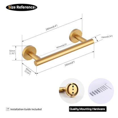 GERZWY 9-Inch Bathroom Towel Bar Gold Stainless Steel Bath Hand Towel Holder Modern Round Style Wall Mount AG1101C23-BE - color: Gold, size: 9 Inch (Pack of 1)