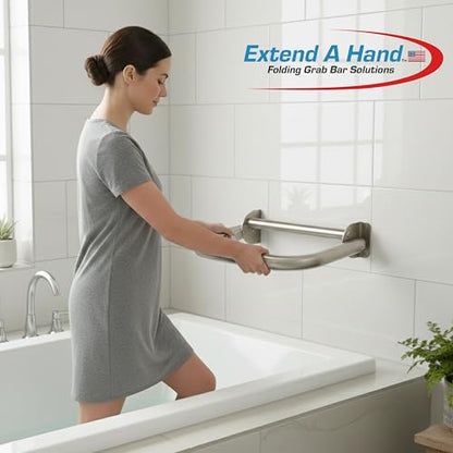 Extend-A-Hand Folding Grab Bar Extension 16" | Heavy-Duty Stainless Steel Wall-Mounted Bathroom Safety Bar for Shower, Toilet & Bathtub - color: Stainless Steel, size: 16x12 inches