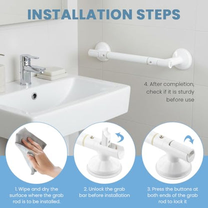 Grab Bars for Shower, 13.97 Inch Suction Shower Handles for Bathtubs and Showers fo-r Elderly, Bathroom Safety Bar fo-r Seniors, No Drilling(Color:White)