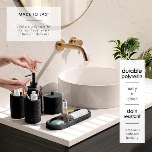 Clara Clark Black Bathroom Set - Bathroom Sets with Shower Curtain and Rugs, 21PC Bathroom Accessory Set, Shower Curtain Set with Soap Dispenser & Toothbrush Holder - color: Black, size: Complete Set + Bath Rugs