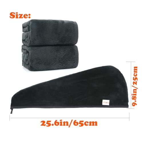 M-bestl 2 Pack Microfiber Hair Towel Wrap,Hair Drying Towel with Button,Absorbent and Anti-frizz Head Towel to Dry Curly or Straight Hair Quickly (Black) - color: Black