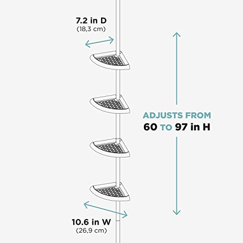Zenna Home Tension Pole Shower Caddy, 4 Shelves, Adjustable, 60 to 97 Inch, White - style: 4 Shelves
