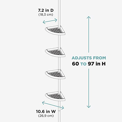 Zenna Home Tension Pole Shower Caddy, 4 Shelves, Adjustable, 60 to 97 Inch, White - style: 4 Shelves