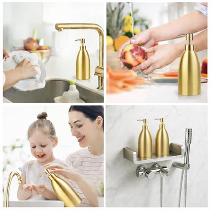 304 Stainless Steel Soap Dispenser 16oz Rust-Proof Liquid Soap Pump Bottle for Kitchen or Bathroom Countertop Hand Dish Lotion Leak-Proof (Matte Gold) - color: Matte Gold