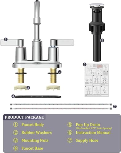 2 Pack Chrome 4 Inch Centerset Bathroom Sink Faucet 3 Hole | Faucet for Bath Sink with Pop Up Drain and 2 Supply Hoses 2 Handle Bathroom Faucets for Sink Vanity RV Evolvegoods - color: Chrome-2 Pack
