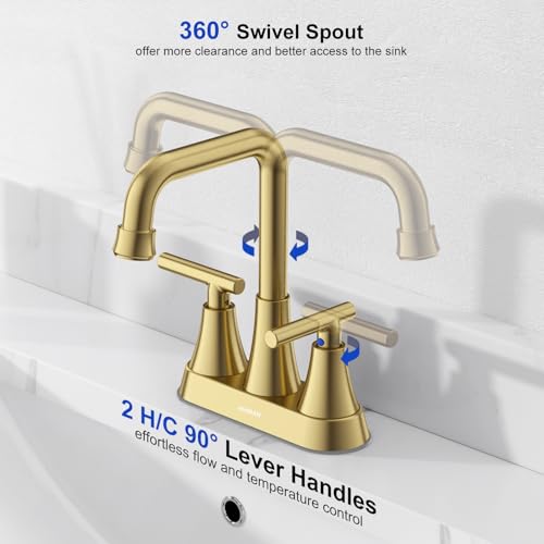 Brushed Gold 4 inch Centerset Bathroom Faucet for Sink 2-3 Hole | Bathroom Sink Faucet with Pop-up Drain and Supply Lines, Stainless Steel 2-Handle Centerset Faucet for Vanity RV Restroom - color: Brushed Gold