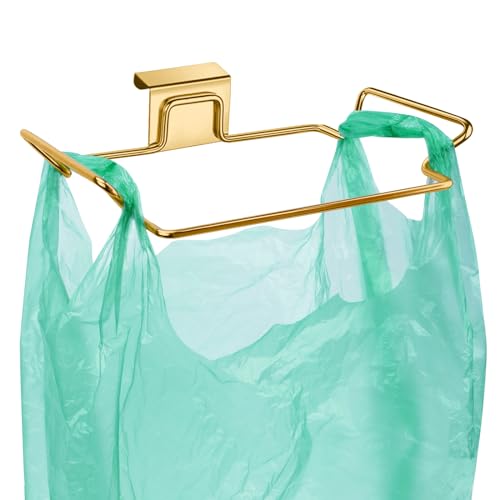 Large Stainless Steel Trash Bag Holder for Kitchen Cabinets Doors and Cupboards, Gold - color: Gold
