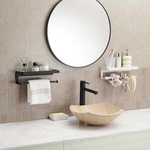 Paper Towel Holder Wall Mount with Shelf, Bathroom/Kitchen Paper Towel Holder, Effortless One-Handed Tear, Rust-Proof Metal for Bedroom - color: Black