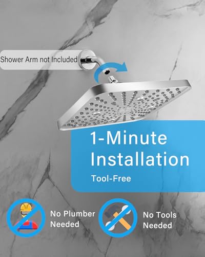 Square Shower Head, 6 Spray Modes High Pressure 10 Inch Chrome Shower heads, Rainfall & Massage Anti-Clog Nozzles Easy-Clean Surface for Spa Experience, Large Showerheads - color: Chrome