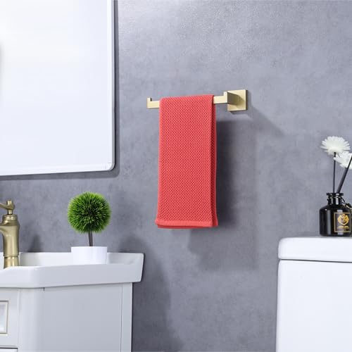 LANC Left Side Bathroom Hand Towel Holder Brushed Gold Hand Towel Bar 10 Inche Square Towel Ring for Kitchen Restroom Wall Mounted Stainless Steel Modern Towel Racks Hanger, A8806BG-LF - color: Brushed Gold, size: 1 Pack(Left Hand)