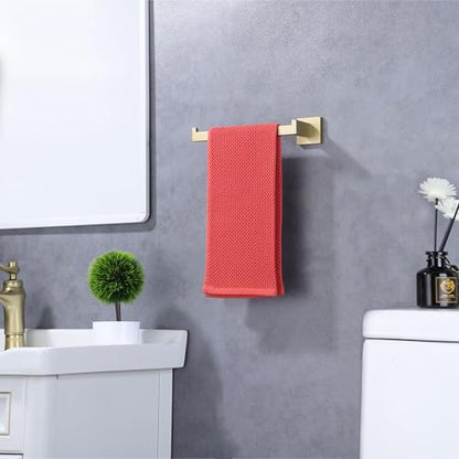 LANC Left Side Bathroom Hand Towel Holder Brushed Gold Hand Towel Bar 10 Inche Square Towel Ring for Kitchen Restroom Wall Mounted Stainless Steel Modern Towel Racks Hanger, A8806BG-LF - color: Brushed Gold, size: 1 Pack(Left Hand)