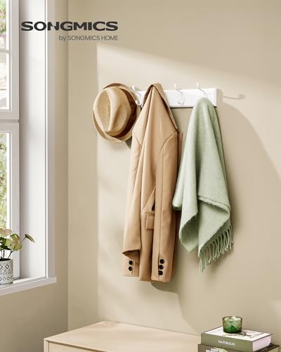 SONGMICS Wall-Mounted Coat Rack, Hook Rack, 5 Dual Metal Hooks, White | For Coats, Bags, Keys, in the Entryway, Bedroom, Living Room ULHR235W01 - color: White, size: 1 Pack-5 Hooks