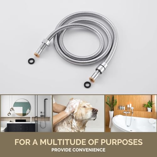 Angle Simple Flexible Handheld Shower Head Hose 59 Inches, 1/2" IPS, Chrome | Stainless Steel Bathroom Shower Hose Replacement, No Tangles - color: Chrome, size: 59 Inch