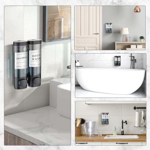 Shampoo and Conditioner Dispenser,Unisense Shower Soap Dispenser 2 Chamber No Drill Wall-Mounted Shampoo Dispenser for Shower Wall Mounted Shower Dispenser for Bathroom Hotel Large Capacity,Black - color: Black 2 Chamber