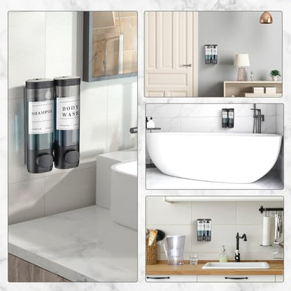 Shampoo and Conditioner Dispenser,Unisense Shower Soap Dispenser 2 Chamber No Drill Wall-Mounted Shampoo Dispenser for Shower Wall Mounted Shower Dispenser for Bathroom Hotel Large Capacity,Black - color: Black 2 Chamber