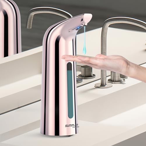 Automatic Liquid Soap Dispenser, 4-Level,13.5oz Touchless | Plastic,400ml Electric Battery Operated Hand & Dish Countertop Soap Dispensers with Sensor for Bathroom,Kitchen Sink - color: Rose Gold, style: Battery