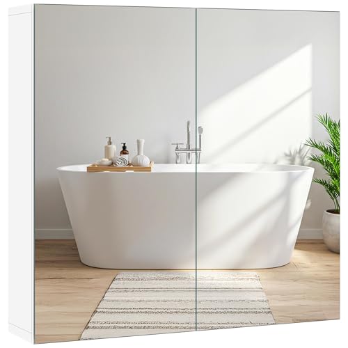 Yaheetech Bathroom Wall Mount Medicine Cabinet with Frameless Mirror Doors | Storage Cupboard with Adjustable Shelf for Living Room, Laundry Room, Mudroom, Bathroom Mirror Cabinet - style: 2 Doors