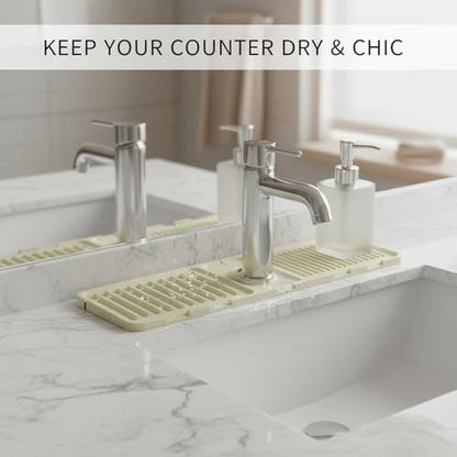 Silicone Faucet Splash Guard Mat, 13 x 3.35 Inches | Kitchen & Bathroom Sinks, Flexible Water Drainage Tray, With Slots - color: Beige