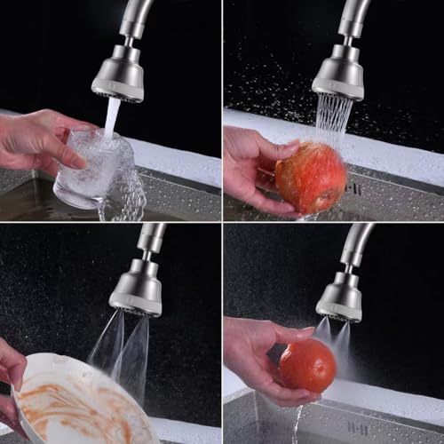 4 Spray Modes Faucet Aerator,360 Degree Faucet Sprayer Attachment,Big Angle Kitchen Faucet Aerator,Swivel Faucet Extender,Sink Sprayer Attachment for faucet,55/64 inch Female Thread (Brushed Nickel) - color: Brushed Nickel