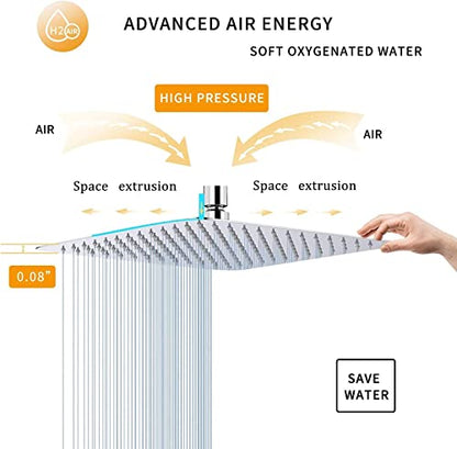 Rain Shower Head Polished Chrome with Extension Arm 10 Inch Square Shower Head with 16 Inch Shower Arm Large Stainless Steel Rainfall Showerhead Waterfall Full Body Coverage - color: Chrome, size: 10inch