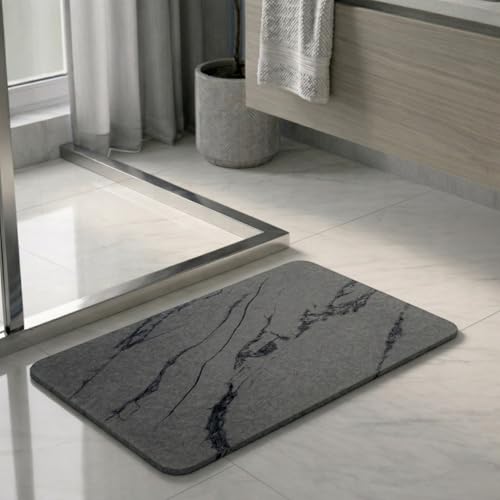 Stone Bath Mat – Diatomaceous Earth Quick Drying Non-Slip Bathroom Mat – Absorbent Diatomite Shower Mat, Durable & Easy to Clean, Modern, 23.6" x 15.3", (Charcoal Black - Marble) - color: Charcoal Black - Marble
