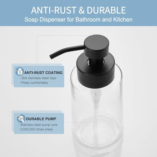 Glass Soap Dispenser 16oz Liquid Hand Soap Dispenser Matte Black | Large Capacity, Liquid Soap Pump(No foaming), with Rust Proof Pump Waterproof Labels, Hand Soap for Bathroom, Kitchen, 2 Sets - color: Matte Black