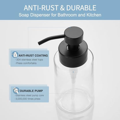Glass Soap Dispenser 16oz Liquid Hand Soap Dispenser Matte Black | Large Capacity, Liquid Soap Pump(No foaming), with Rust Proof Pump Waterproof Labels, Hand Soap for Bathroom, Kitchen, 2 Sets - color: Matte Black
